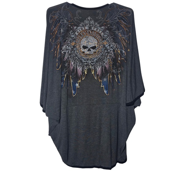 Harley-Davidson Sweaters - Harley Davidson Free To Fly Kimono Cardigan Gray Skull L/XL HDWF15-C02CGY